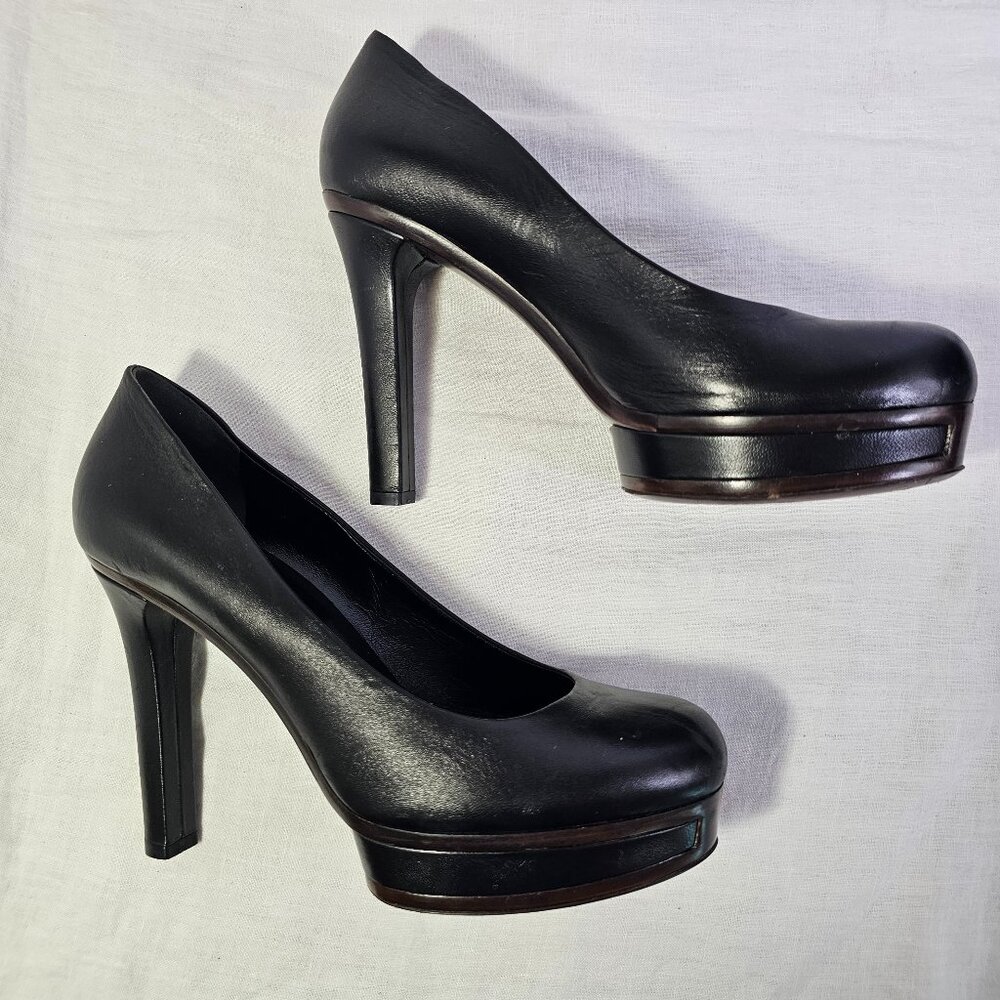 Vintage Gucci 4.5” Block Heel Stacked Platform Pump IT38.5 Black Brown - Picture 2 of 15